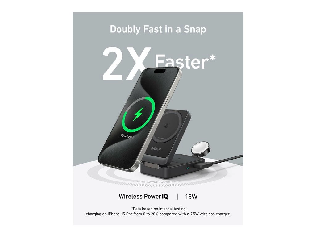 Anker MagGo - Wireless charging stand - 3-in-1, foldable   AC power adapter - 25 Watt - black B2557J11-1