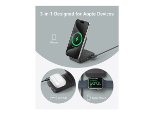 Anker MagGo - Wireless charging stand - 3-in-1, foldable   AC power adapter - 25 Watt - black B2557J11-1
