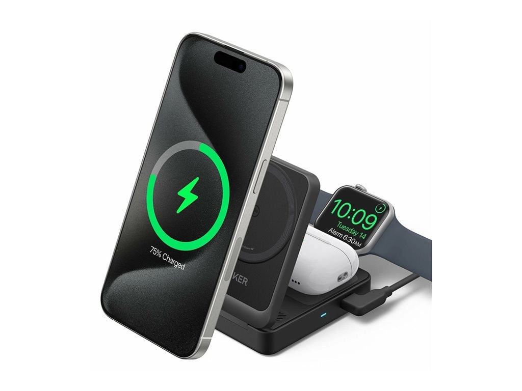 Anker MagGo - Wireless charging stand - 3-in-1, foldable   AC power adapter - 25 Watt - black B2557J11-1