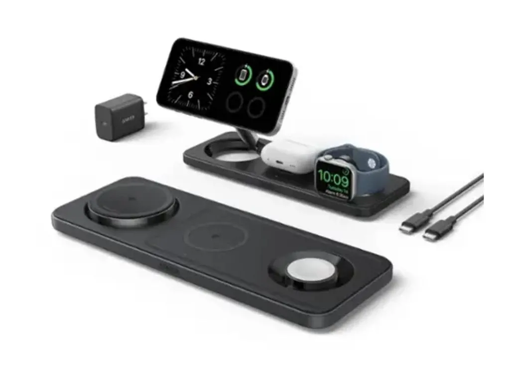 Anker MagGo - Wireless charging stand - 3-in-1, pad   AC power adapter - 25 Watt - Apple Fast Charge, IQ - 3 output connectors B25M1111-1