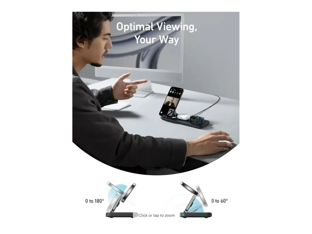 Anker MagGo - Wireless charging stand - 3-in-1, pad   AC power adapter - 25 Watt - Apple Fast Charge, IQ - 3 output connectors B25M1111-1