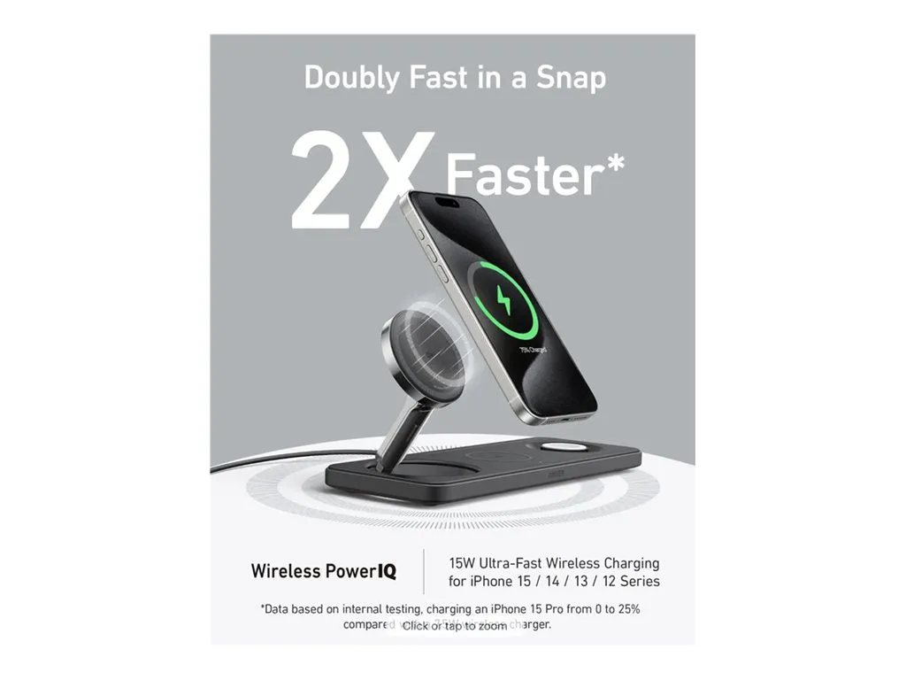 Anker MagGo - Wireless charging stand - 3-in-1, pad   AC power adapter - 25 Watt - Apple Fast Charge, IQ - 3 output connectors B25M1111-1