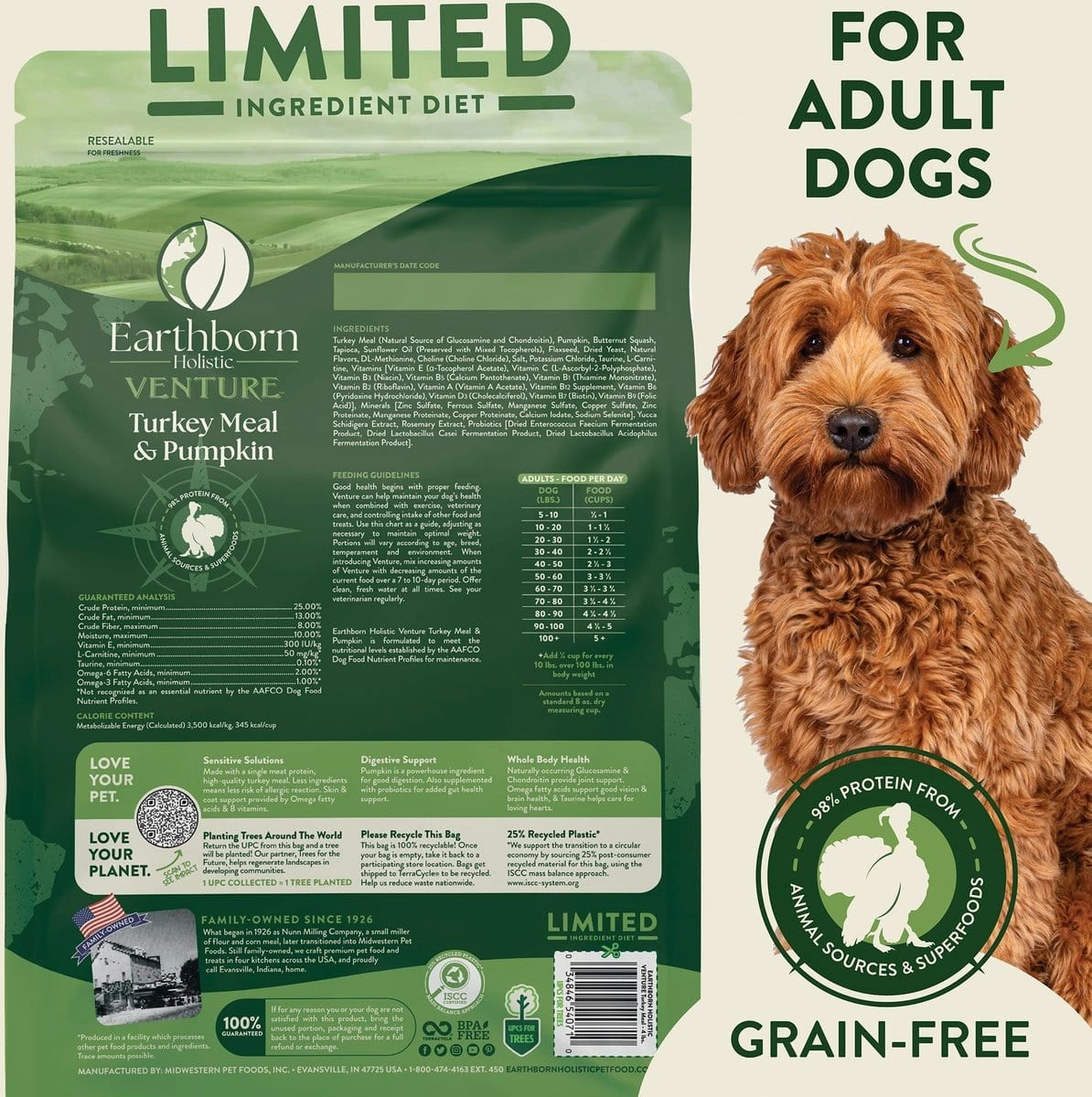 Earthborn Holistic Venture Grain Free Turkey Meal and Butternut Squash Dry Dog Food