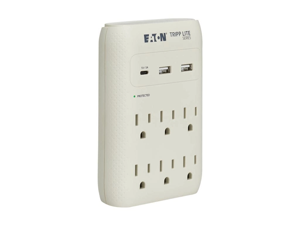 Eaton Tripp Lite Series Protect It! Surge Protector 6-Outlet 5-15R Outlets USB-C and USB-A Ports 5-15P Direct Plug-In Gray - SK60C