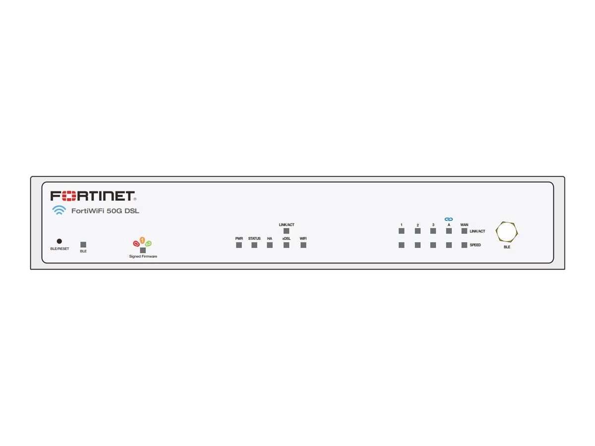 Fortinet FortiWiFi 50G-DSL - Security appliance - with 1 year FortiCare Premium Support   1 year FortiGuard Enterprise Protection FWF-50G-DSL-S-BDL-809-12