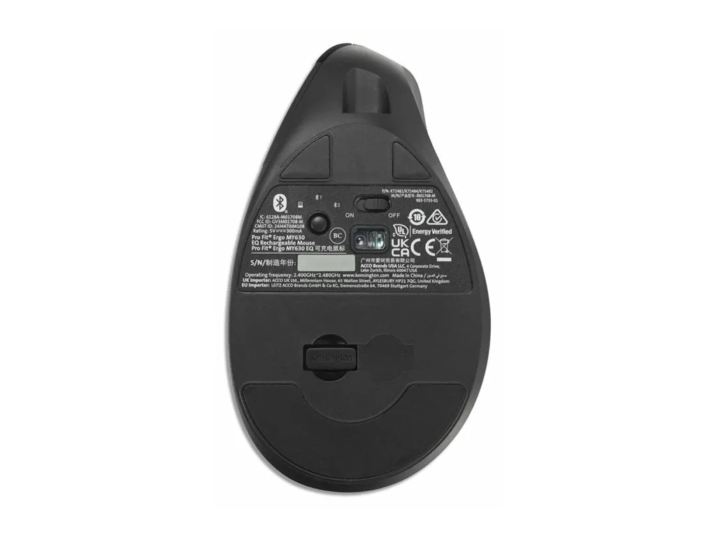 Kensington Pro Fit Ergo MY630 EQ - Vertical mouse - ergonomic - rechargeable - 5 buttons - wireless - 2.4 GHz, Bluetooth - USB K72484NA