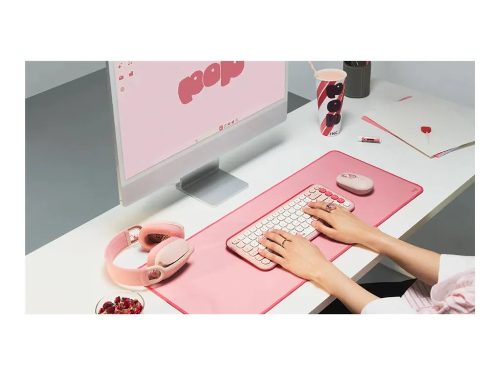 Logitech POP Icon Keys - Keyboard - wireless - Bluetooth LE - QWERTY - English - off-white, rose 920-013049