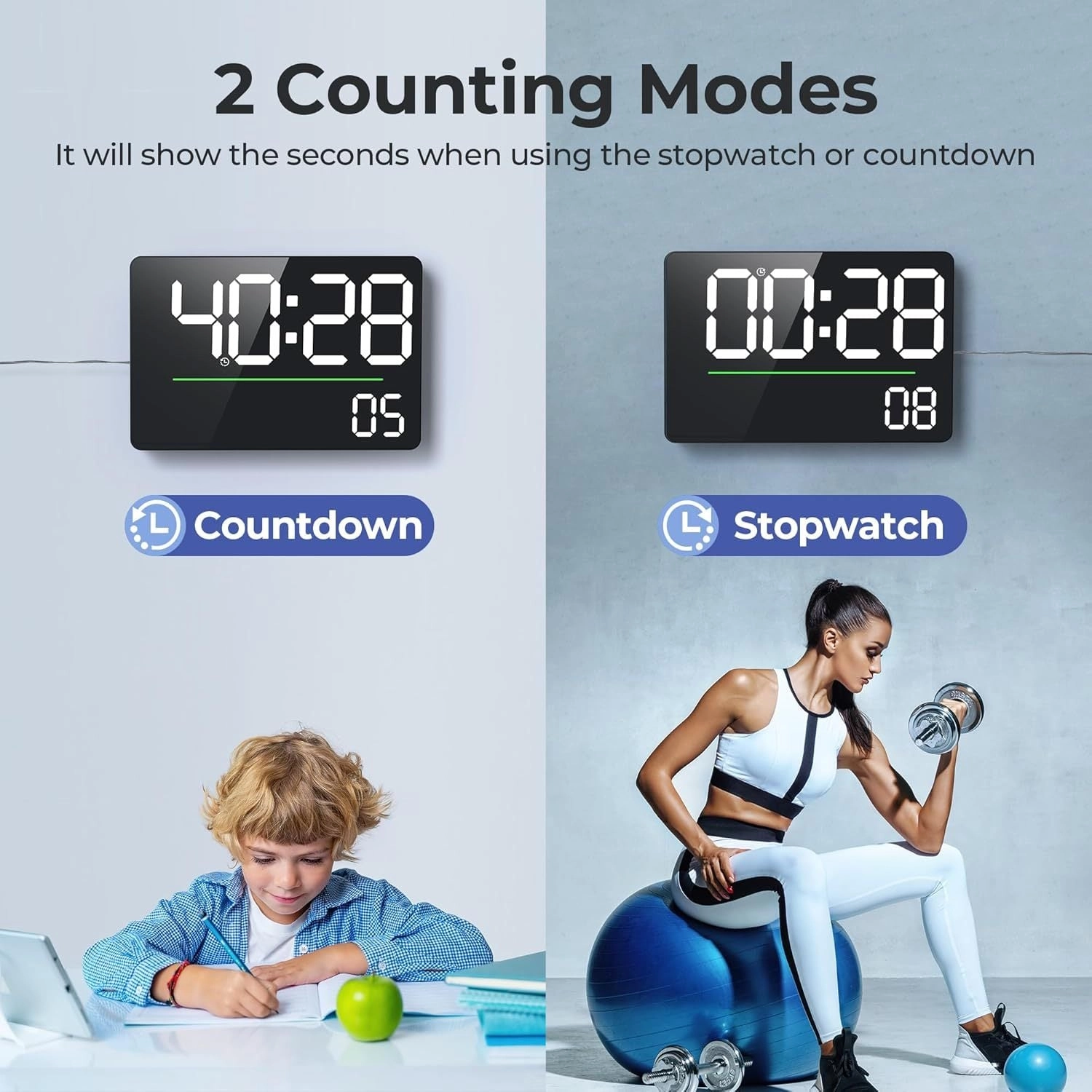 Mpow 16" Large Digital Wall Clock Black