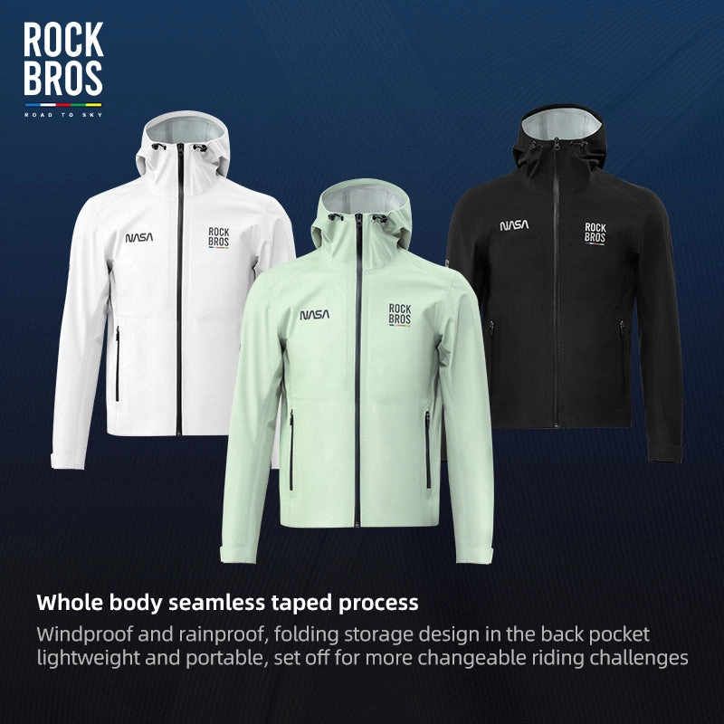 ROCKBROS Waterproof Cycling Rain Jacket with Hood Lightweight Reflective Road to Sky