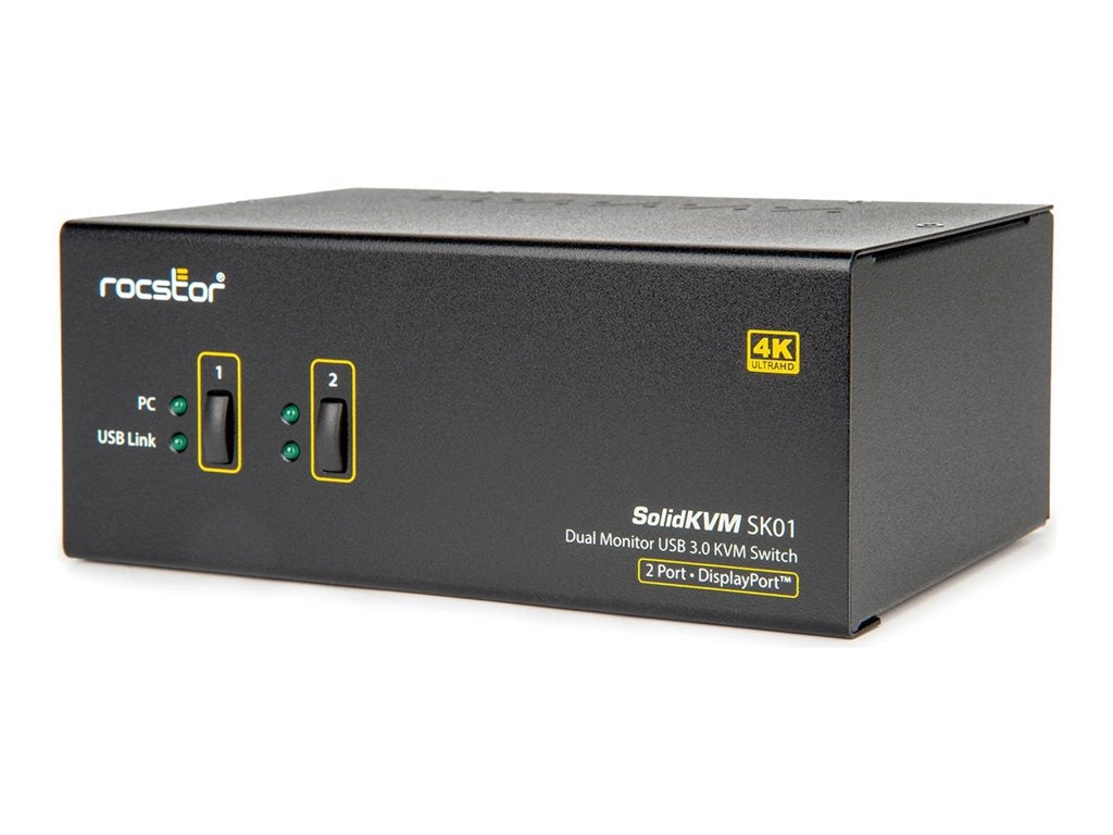 Rocstor - KVM / audio / USB switch - 4K, dual view - 2 x DisplayPort / audio / USB - TAA Compliant Y10P011-B1