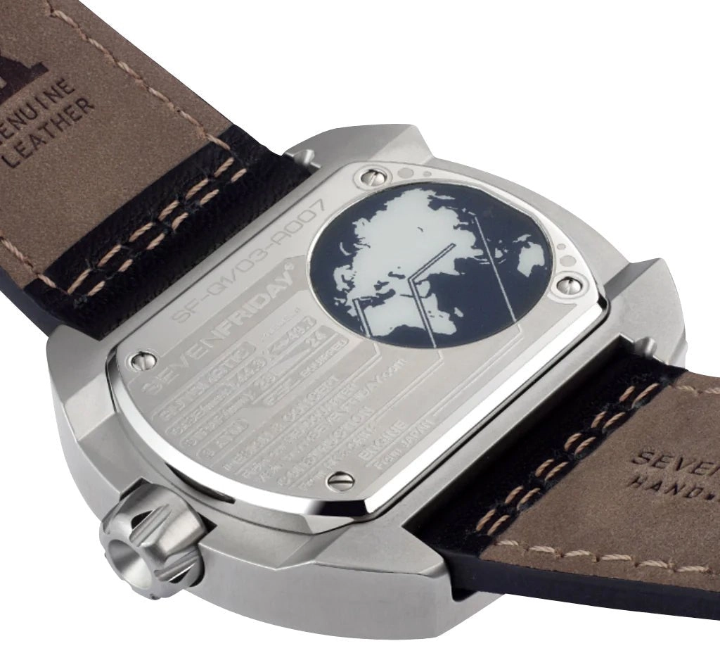 SEVENFRIDAY Q-Series Automatic Stainless Steel Silver/Gray Dial Black Leather Strap Date Mens Watch Q1/03
