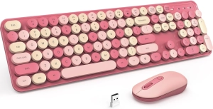 Wireless Keyboard and Mouse, Silent Keyboard Mouse Combo, Full-Sized Colorful Typewriter Keyboard with Round Keycaps, 2.4G Cute Mouse Compatible with PC/Laptop/Computer(Rose Pink)